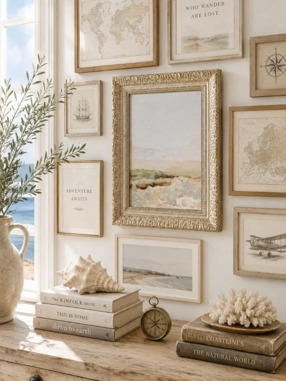 Desert Sunset Coastal Landscape Painting Print Neutral Color Palette Wall Art